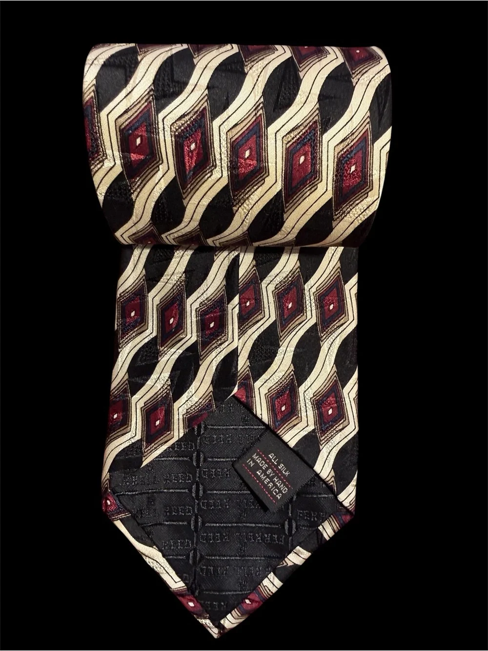 Vintage Ferrell Reed For John Robert Raised Pattern Geometric Silk Tie